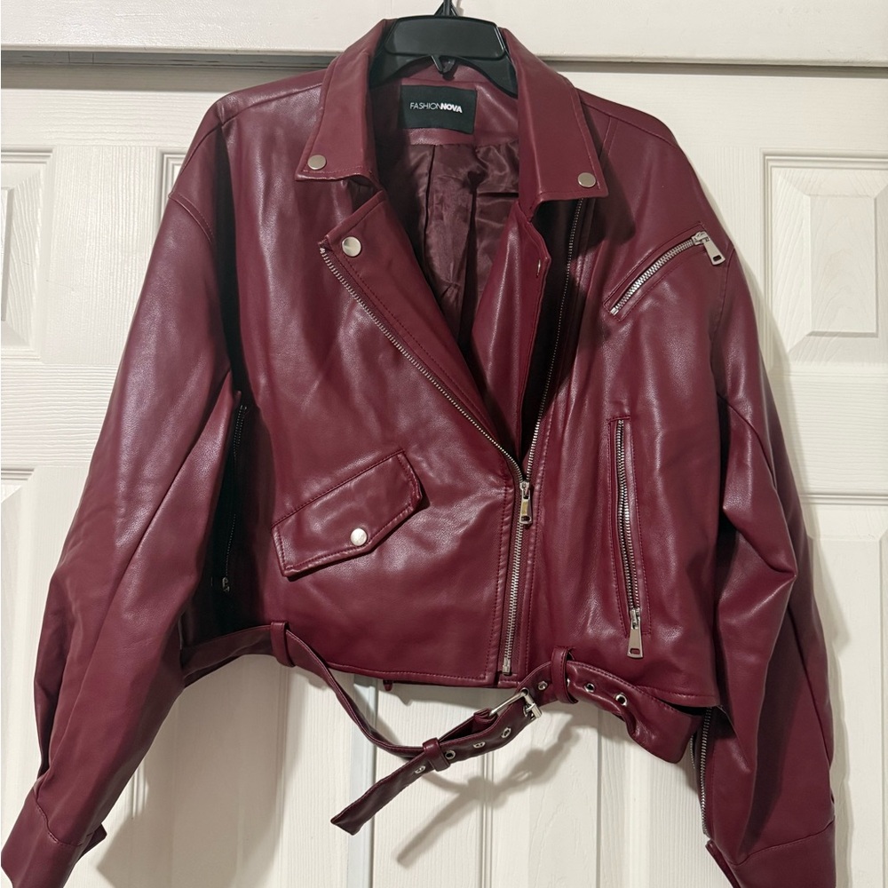 Fashion Nova Deep Red Leather Jacket